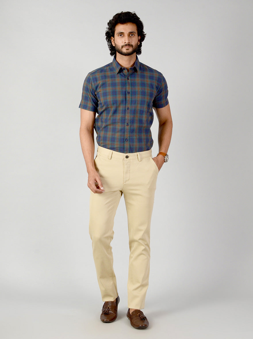 Light Beige Self Textured Slim Fit Casual Trouser | JB Sport