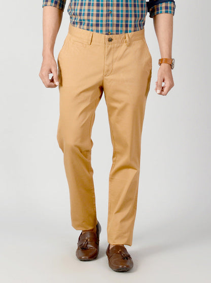 Khaki Self Textured Slim Fit Casual Trouser | JB Sport