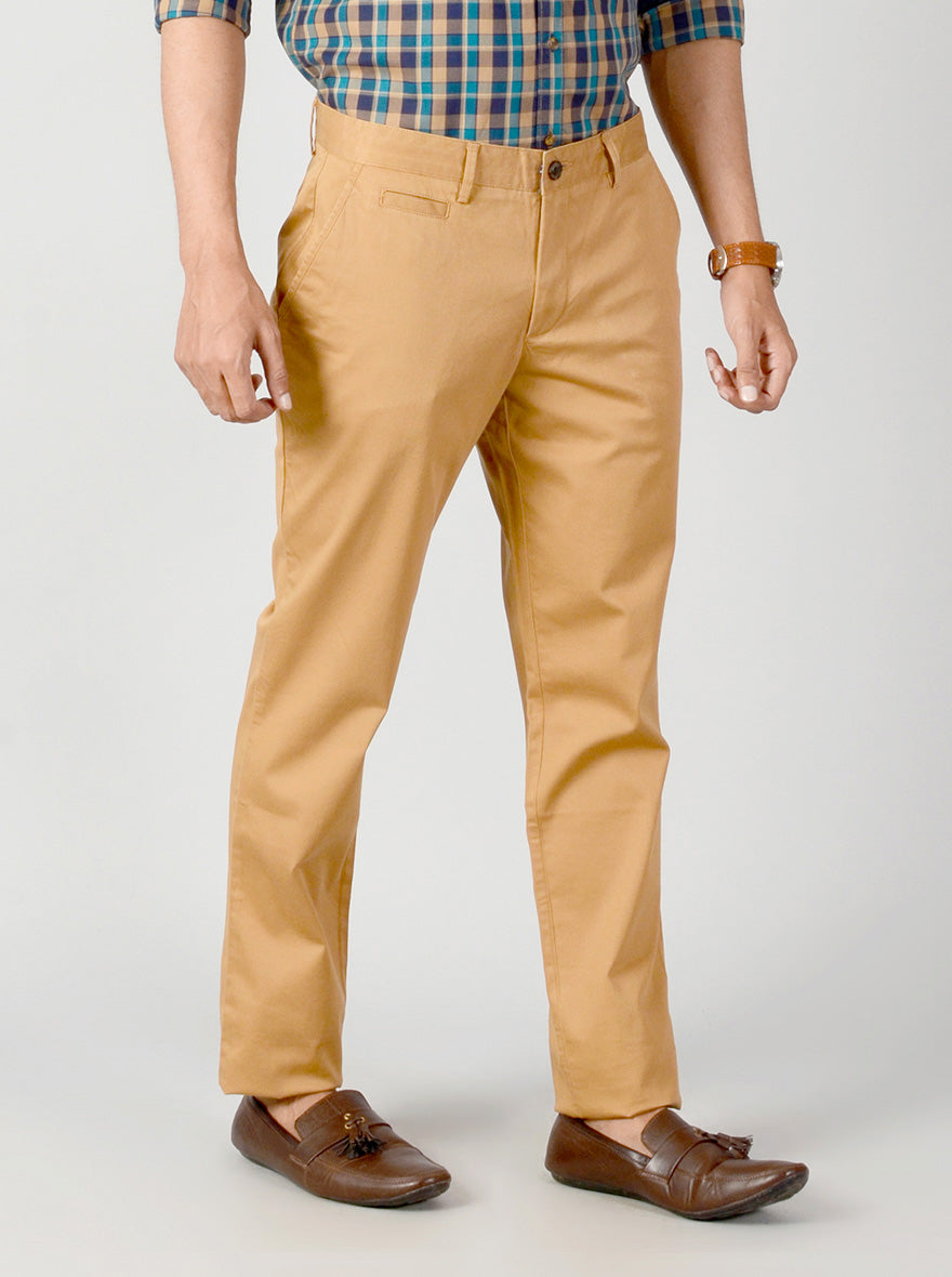 Khaki Self Textured Slim Fit Casual Trouser | JB Sport