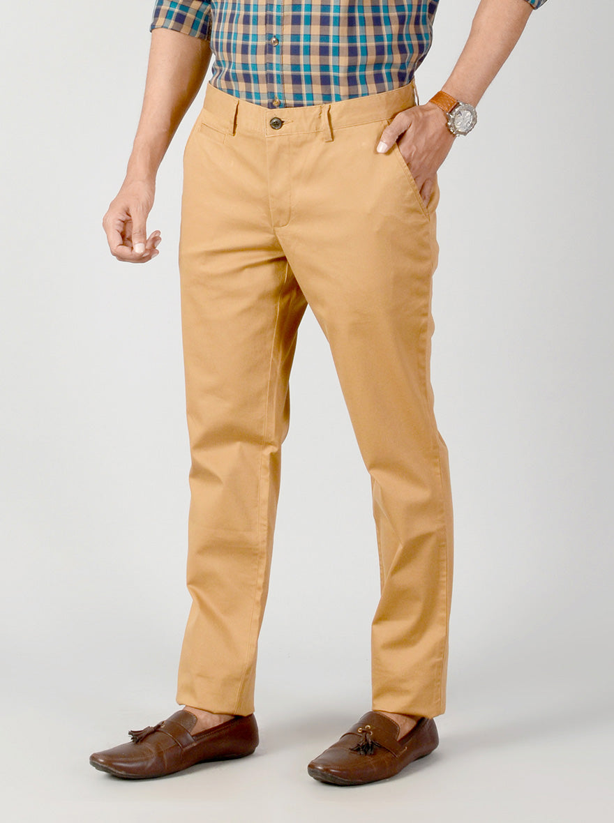 Khaki Self Textured Slim Fit Casual Trouser | JB Sport