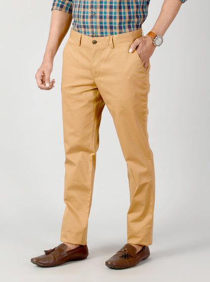 Khaki Self Textured Slim Fit Casual Trouser | JB Sport