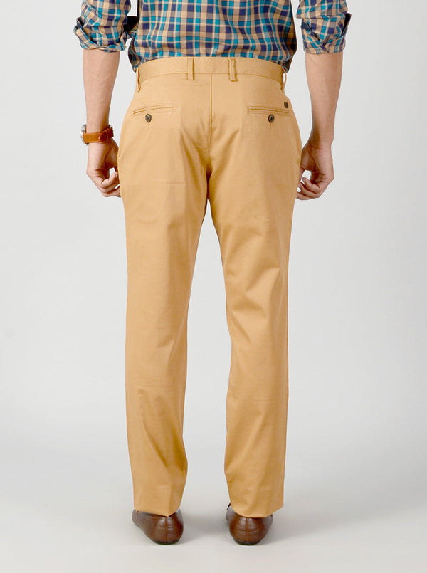 Khaki Self Textured Slim Fit Casual Trouser | JB Sport