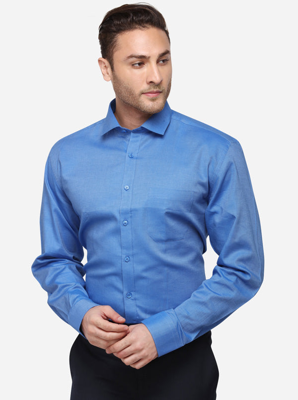 Dark Blue Solid Regular Fit Formal Shirt | JadeBlue