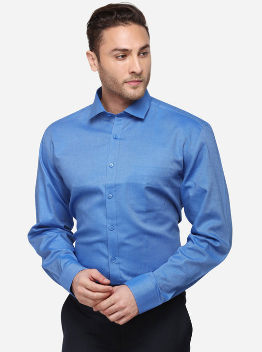 Dark Blue Solid Regular Fit Formal Shirt | JadeBlue