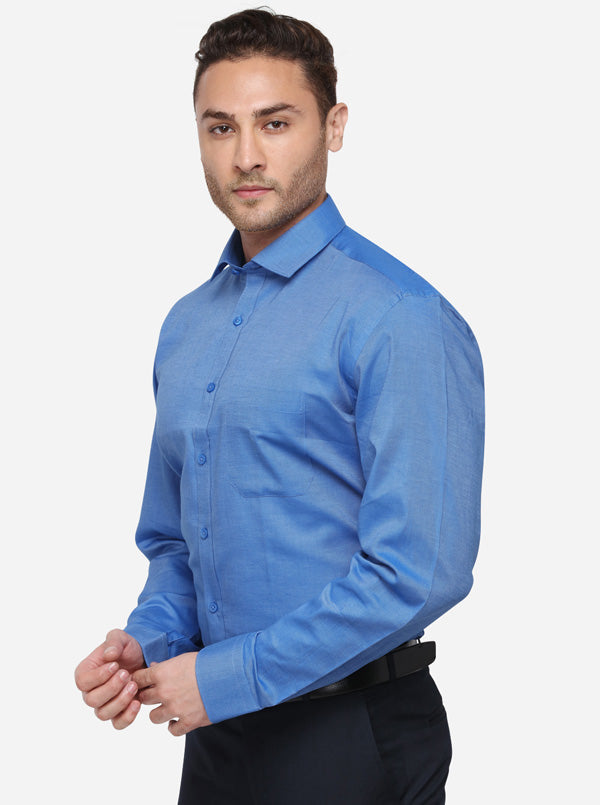 Dark Blue Solid Regular Fit Formal Shirt | JadeBlue