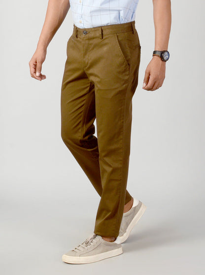 Olive Brown Self Textured Slim Fit Casual Trouser | JB Sport