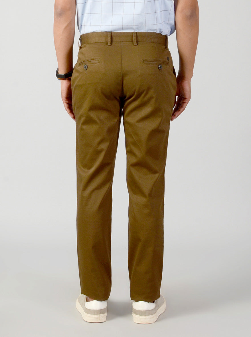 Olive Brown Self Textured Slim Fit Casual Trouser | JB Sport