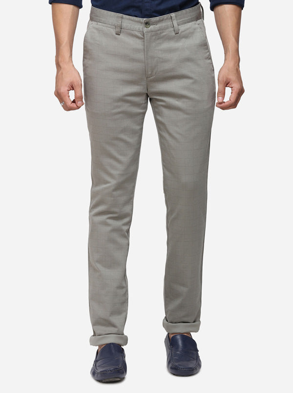 Light Grey Checked Super Slim Fit Casual Trouser | Greenfibre
