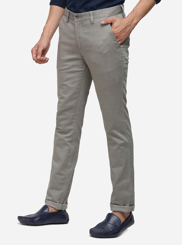 Light Grey Checked Super Slim Fit Casual Trouser | Greenfibre