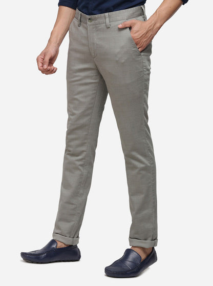 Light Grey Checked Super Slim Fit Casual Trouser | Greenfibre