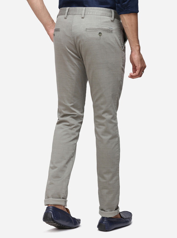 Light Grey Checked Super Slim Fit Casual Trouser | Greenfibre