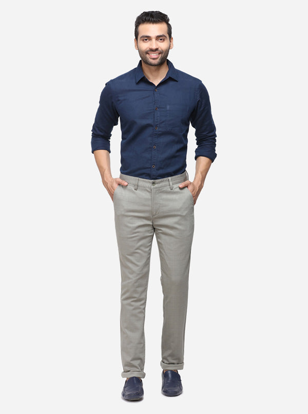 Light Grey Checked Super Slim Fit Casual Trouser | Greenfibre