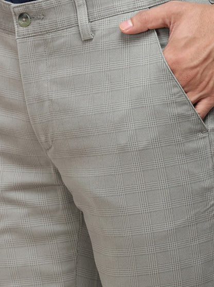 Light Grey Checked Super Slim Fit Casual Trouser | Greenfibre
