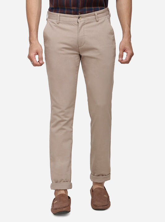 Khaki Solid Super Slim Fit Casual Trouser | Greenfibre