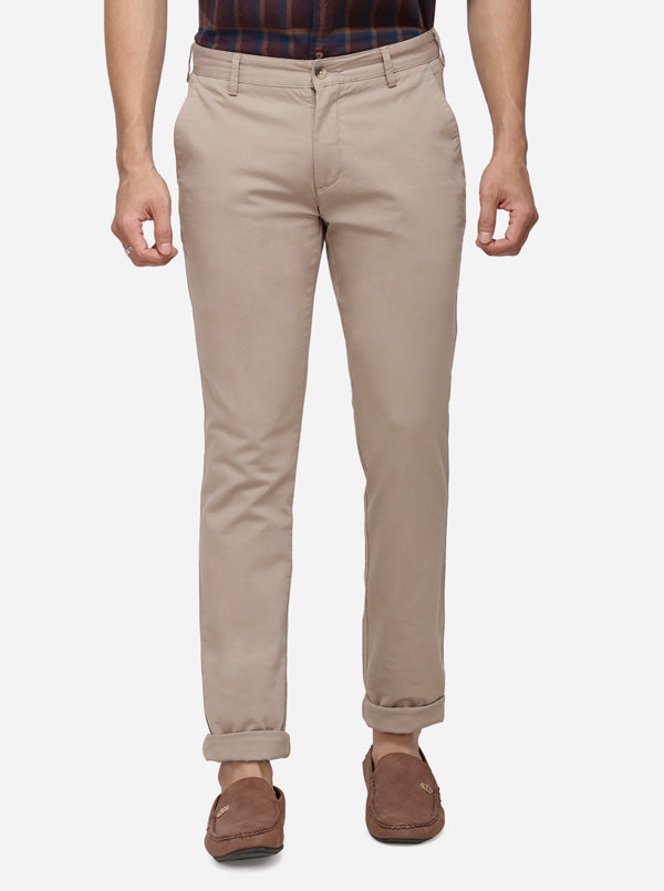 Khaki Solid Super Slim Fit Casual Trouser | Greenfibre
