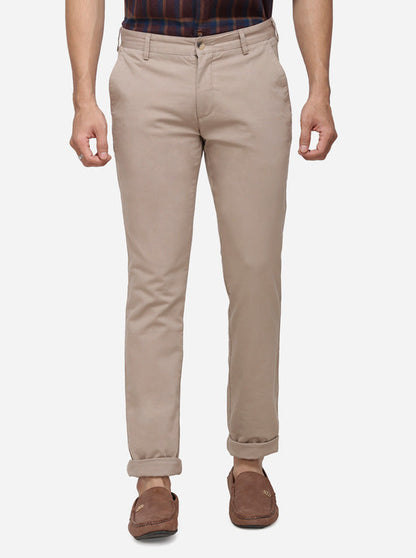 Khaki Solid Super Slim Fit Casual Trouser | Greenfibre