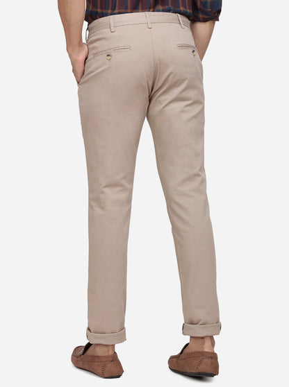 Khaki Solid Super Slim Fit Casual Trouser | Greenfibre