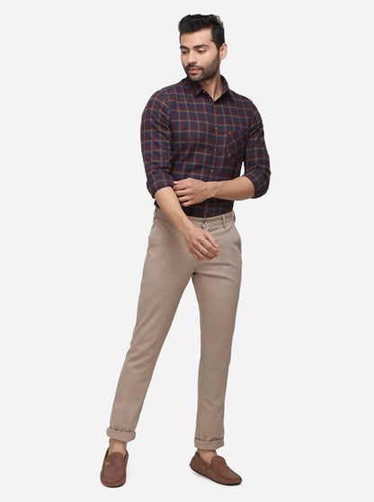 Khaki Solid Super Slim Fit Casual Trouser | Greenfibre