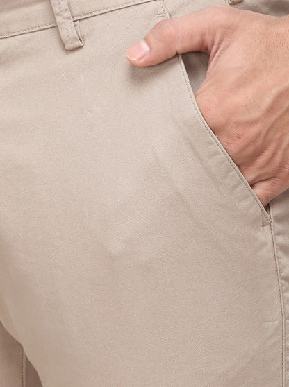 Khaki Solid Super Slim Fit Casual Trouser | Greenfibre