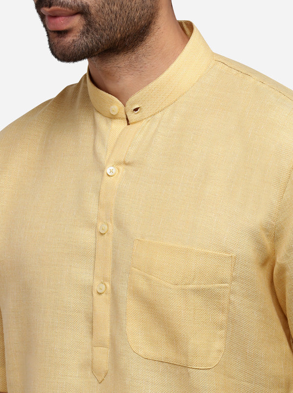 Light Yellow Self Textured Regular Fit Modi Kurta | JadeBlue