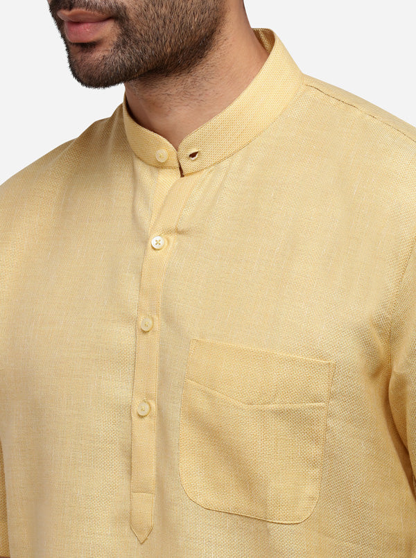 Light Yellow Self Textured Regular Fit Modi Kurta | JadeBlue
