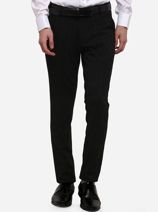 Black Striped Slim Fit Formal Trouser | JB Studio