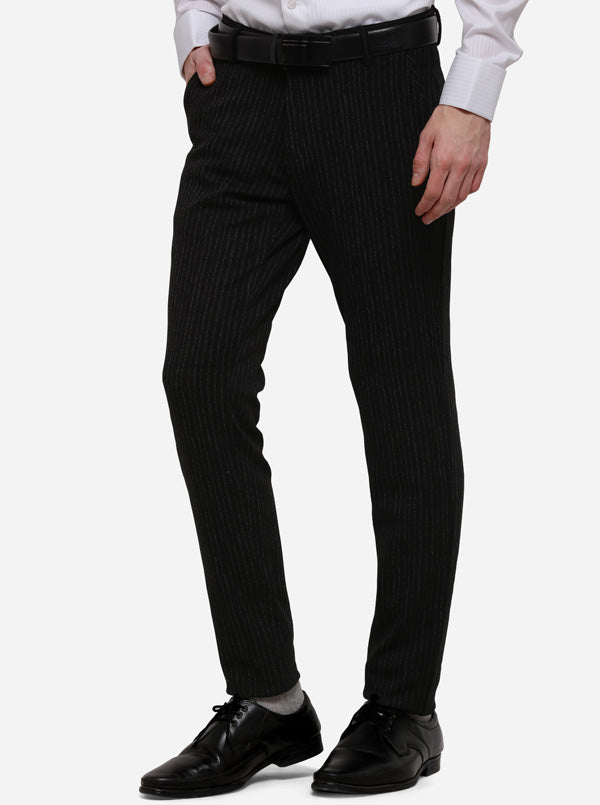 Black Striped Slim Fit Formal Trouser | JB Studio