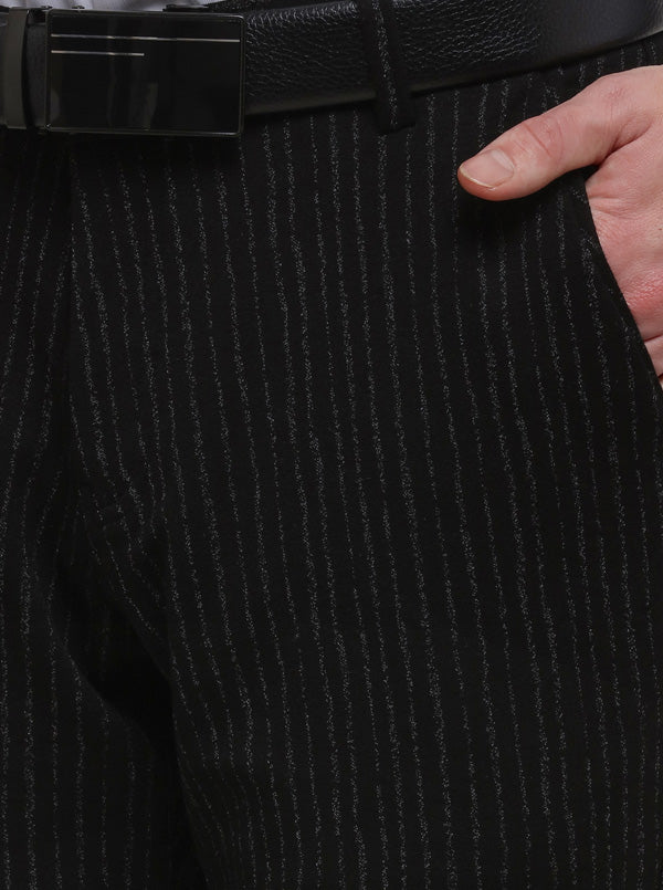 Black Striped Slim Fit Formal Trouser | JB Studio