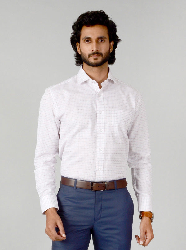 White & Red Checked Slim Fit Formal Shirt | JadeBlue