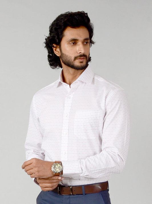 White & Red Checked Slim Fit Formal Shirt | JadeBlue