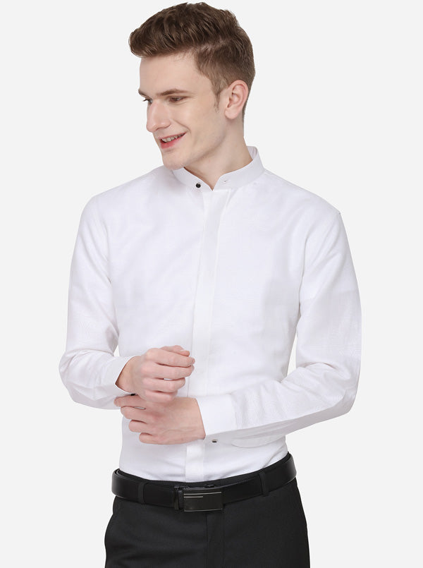 White Printed Slim Fit Party Wear Shirt | JB Studio