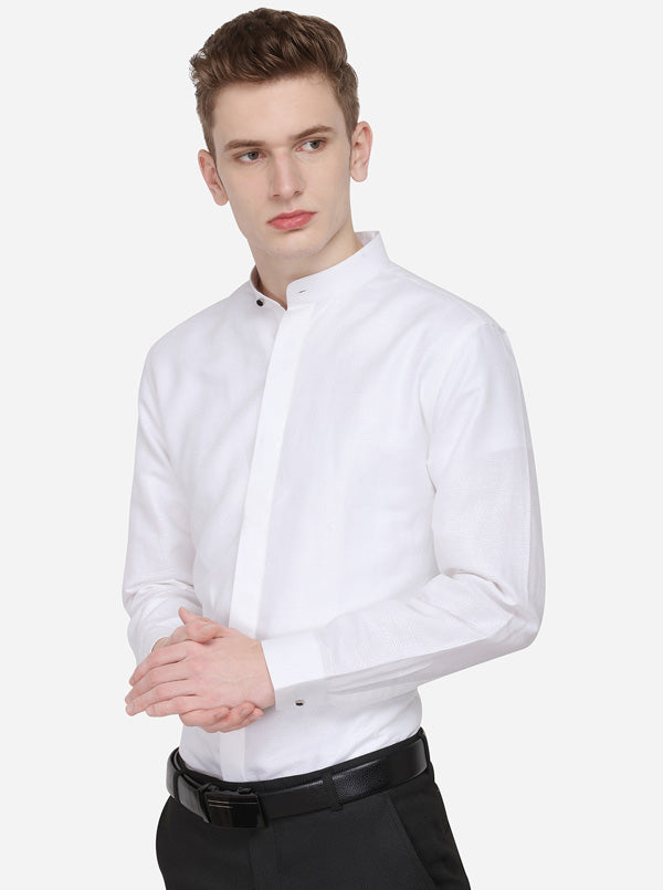 White Printed Slim Fit Party Wear Shirt | JB Studio