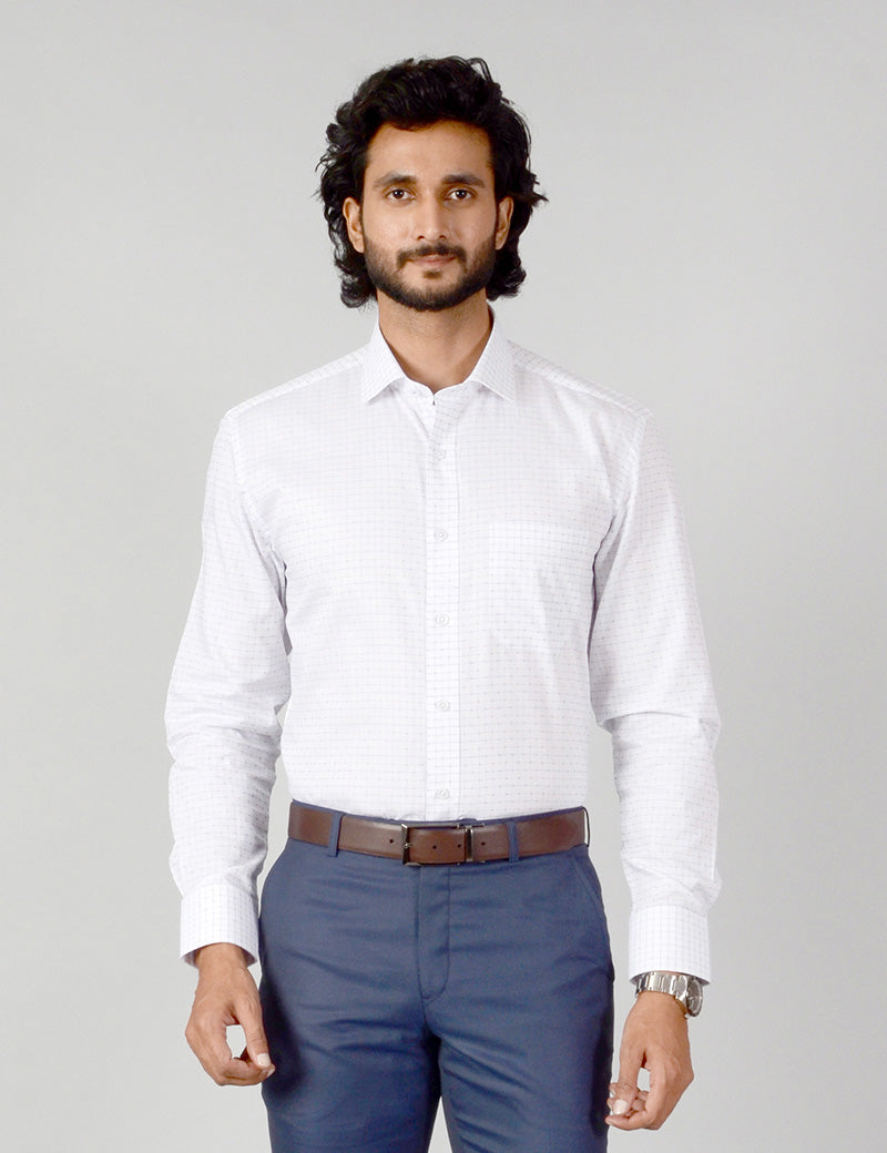 White & Blue Checked Slim Fit Formal Shirt | JadeBlue