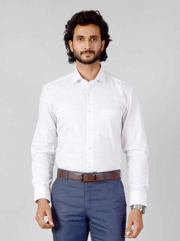 White & Blue Checked Slim Fit Formal Shirt | JadeBlue