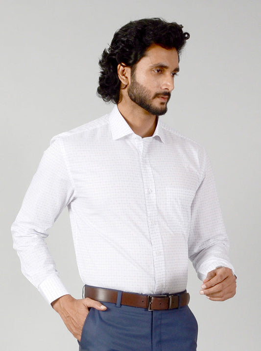 White & Blue Checked Slim Fit Formal Shirt | JadeBlue