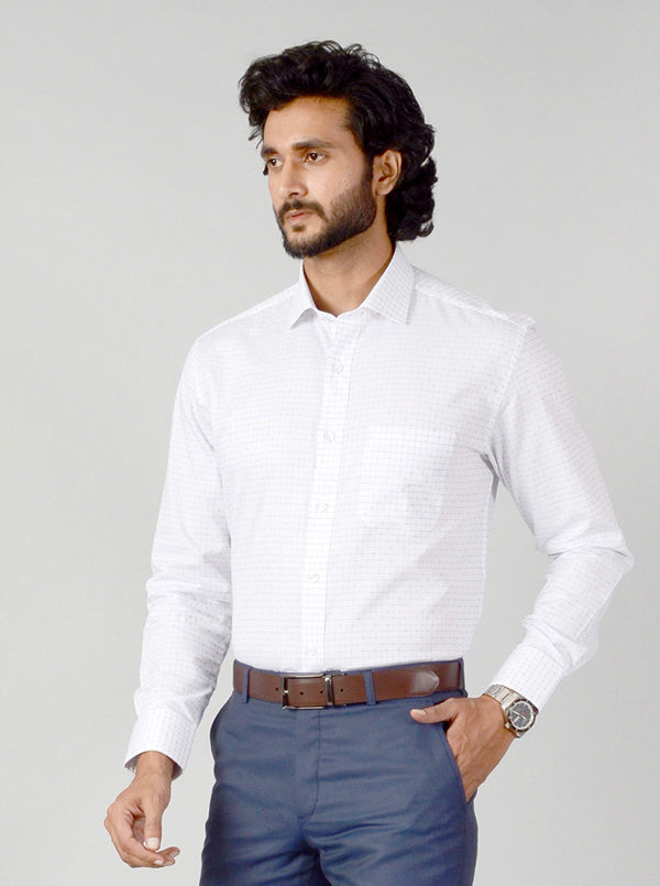 White & Blue Checked Slim Fit Formal Shirt | JadeBlue