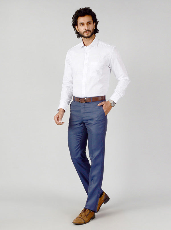 White & Blue Checked Slim Fit Formal Shirt | JadeBlue