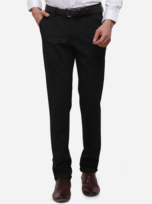 Black Slim Fit Striped Formal Trouser | JB Studio