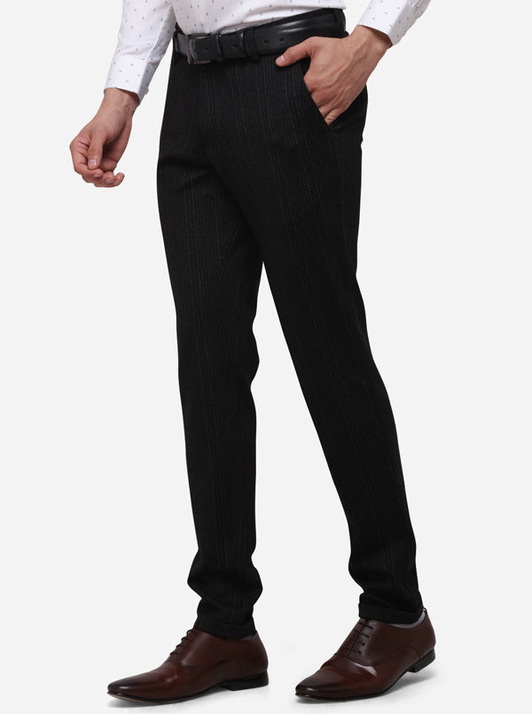 Black Slim Fit Striped Formal Trouser | JB Studio