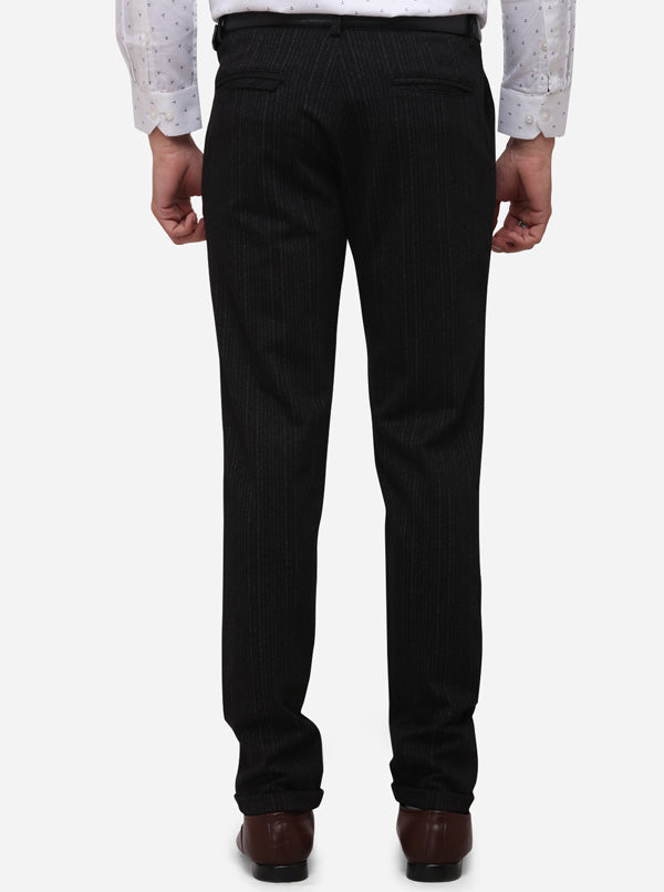 Black Slim Fit Striped Formal Trouser | JB Studio