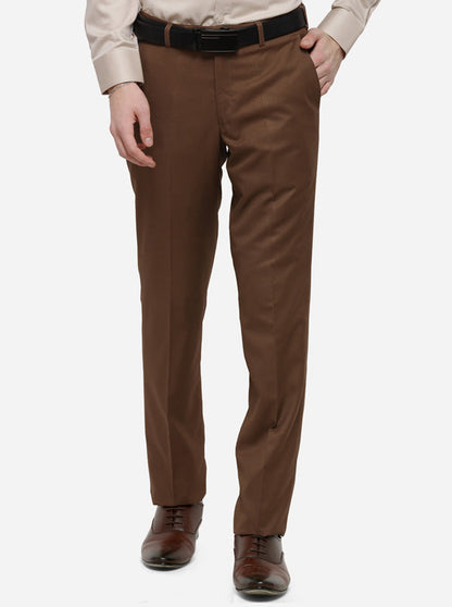 Brown Solid Slim Fit Formal Trouser | Greenfibre
