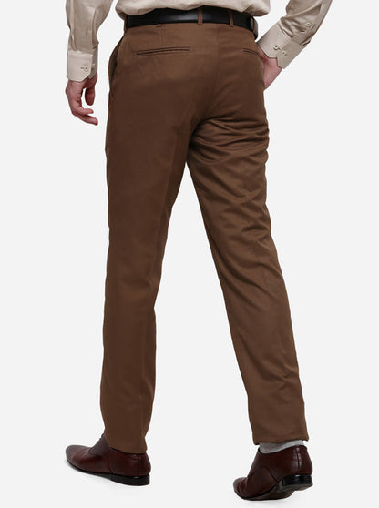 Brown Solid Slim Fit Formal Trouser | Greenfibre