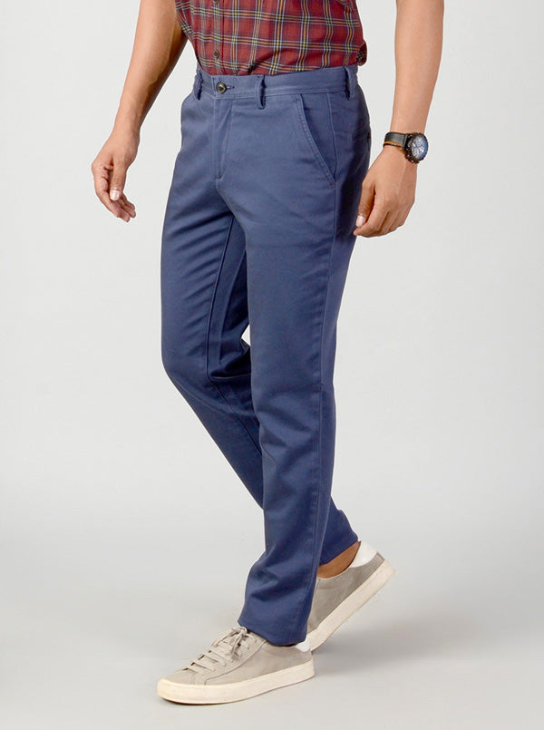 Ash Blue Solid Slim Fit Casual Trouser | JB Sport