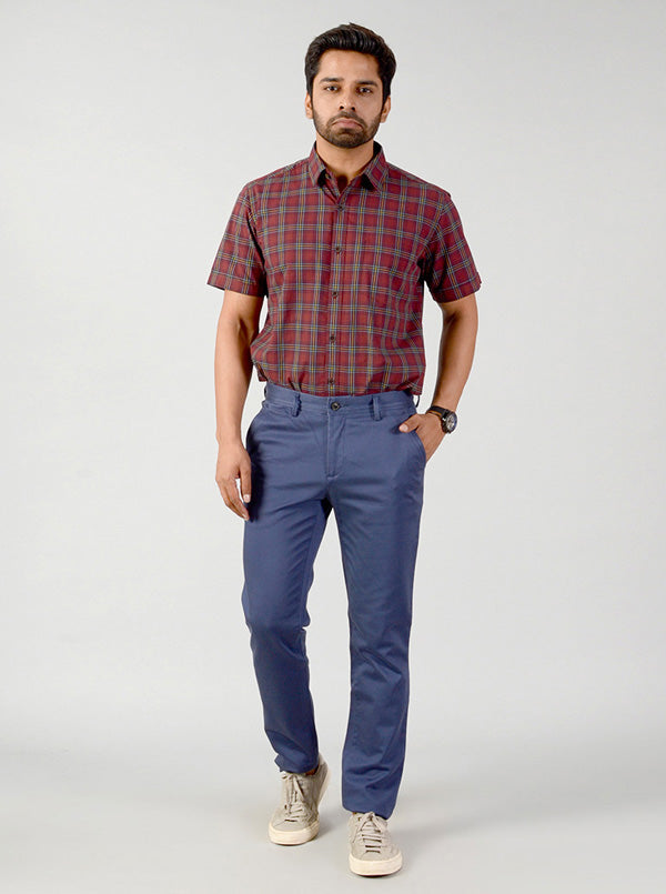 Ash Blue Solid Slim Fit Casual Trouser | JB Sport