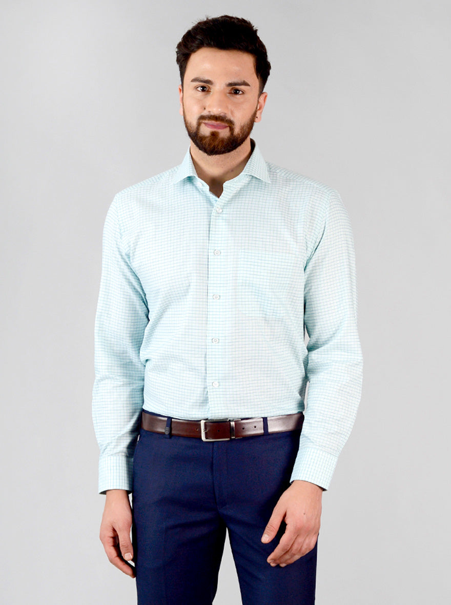 Glow Blue Checked Regular Fit Formal Shirt | JadeBlue