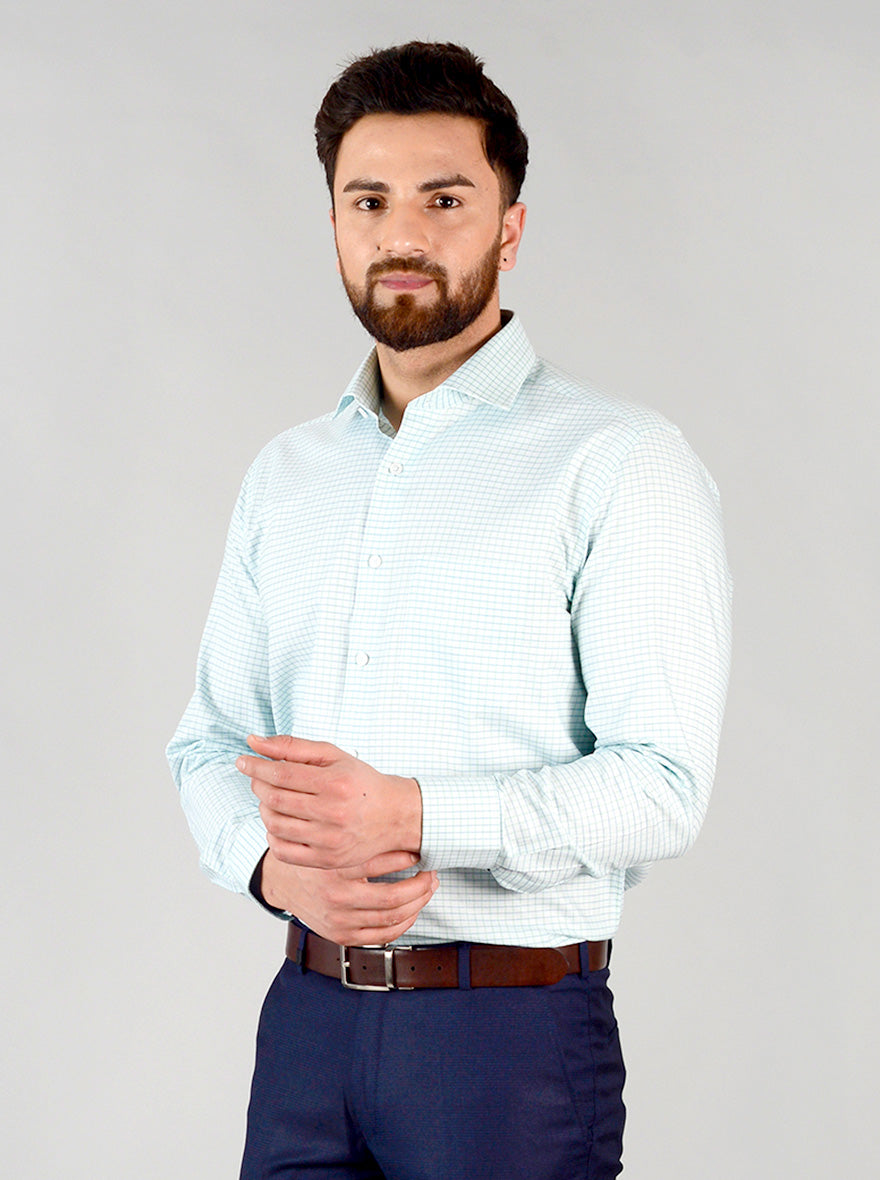 Glow Blue Checked Regular Fit Formal Shirt | JadeBlue