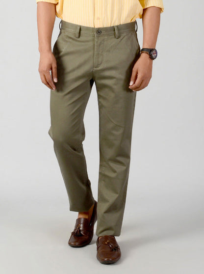 Olive Green Solid Slim Fit Casual Trouser | JB Sport