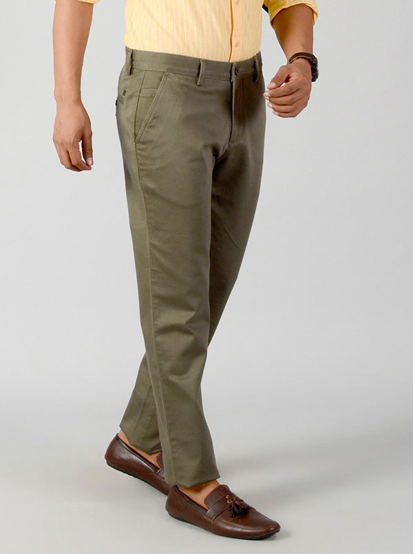 Olive Green Solid Slim Fit Casual Trouser | JB Sport