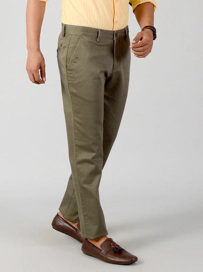 Olive Green Solid Slim Fit Casual Trouser | JB Sport