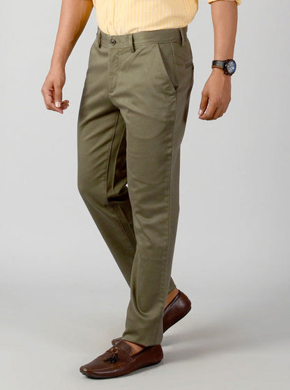 Olive Green Solid Slim Fit Casual Trouser | JB Sport